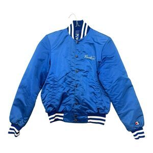 Vtg Champion Pookies Blue Satin Bomber Quilted Jacket Outing Unlimited Ohio Sz S
